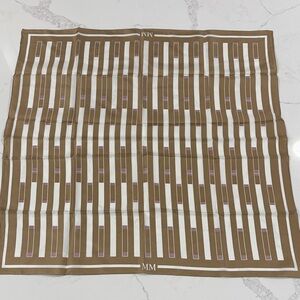 MaxMara Tan & White Geometric Pattern Large Silk Scarf